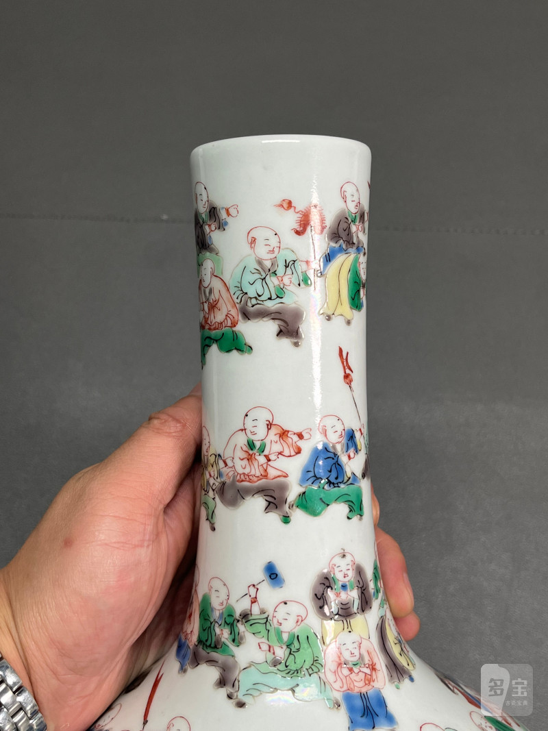 清光绪  五彩通景“百子嬉春”图婴戏图大天球瓶 - 图9